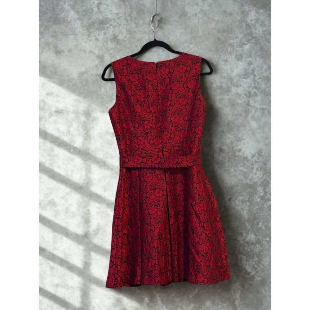 Nine West Red and Black Brocade Fit and Flare Dress - Picture 4 of 4